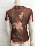 Jean Paul GAULTIER 1990's Face Printed Sheer T shirt Top  Size L Large ladies