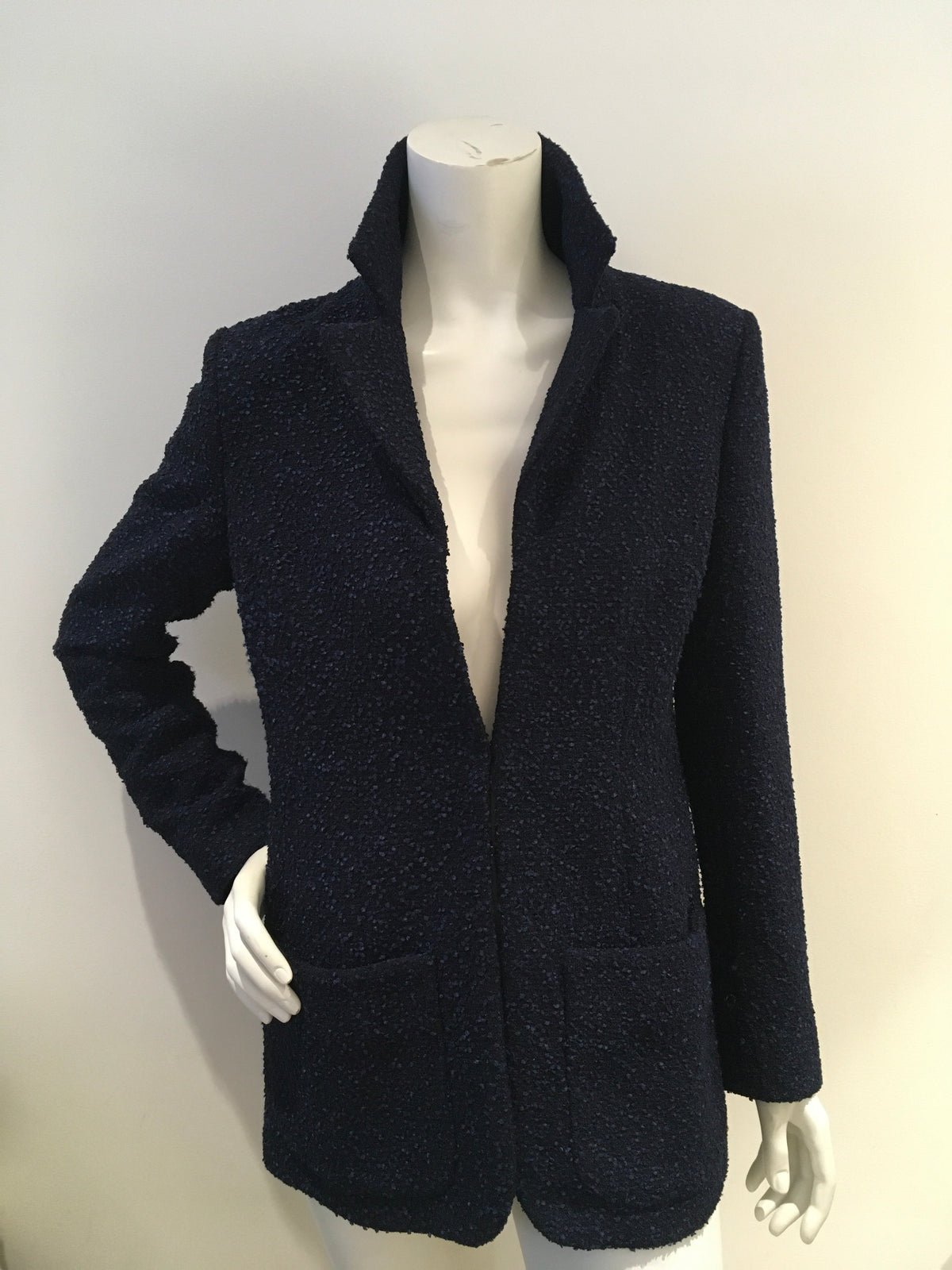 CHANEL Navy Metal Wool Boucle Jacket 16A Blazer F 40 UK 12 US 8 ladies