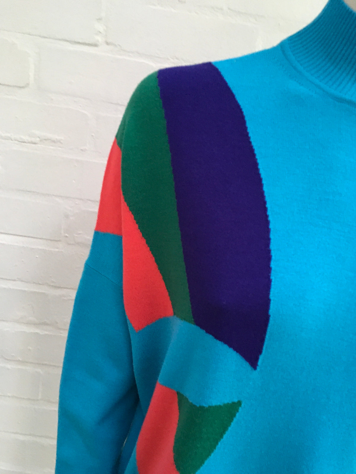 Delpozo Intarsia Wool Knit Sweater Jumper Size L Large Ladies