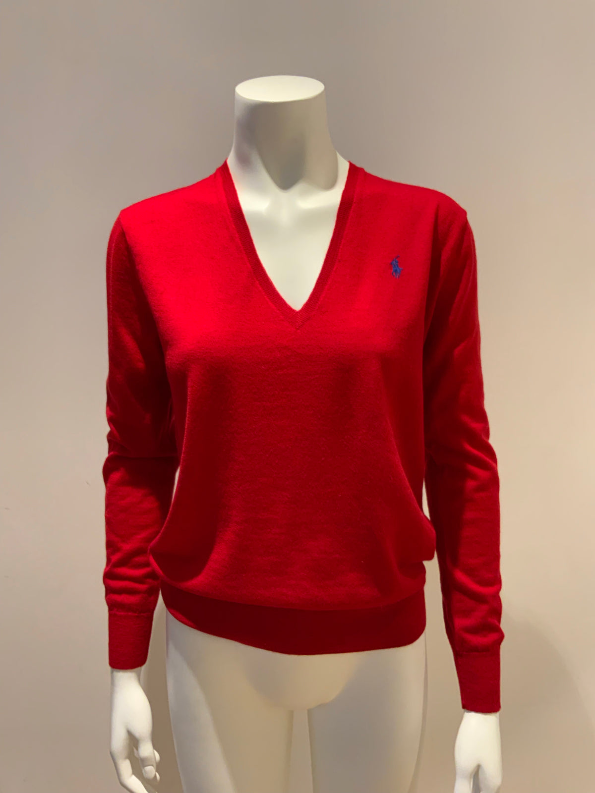 Ralph Lauren POLO Extra Fine Merino Wool V neck Jumper Sweater Size S small ladies