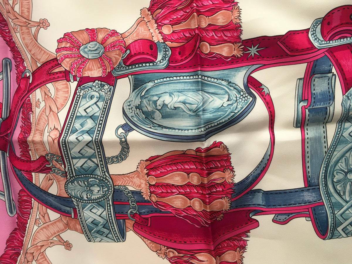 Hermès HERMES Pink Silk Bride De Cour Scarf 90 ladies
