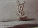 SAINT LAURENT YSL Textured Patent Large Belle De Jour Clutch Brown Bag Ladies