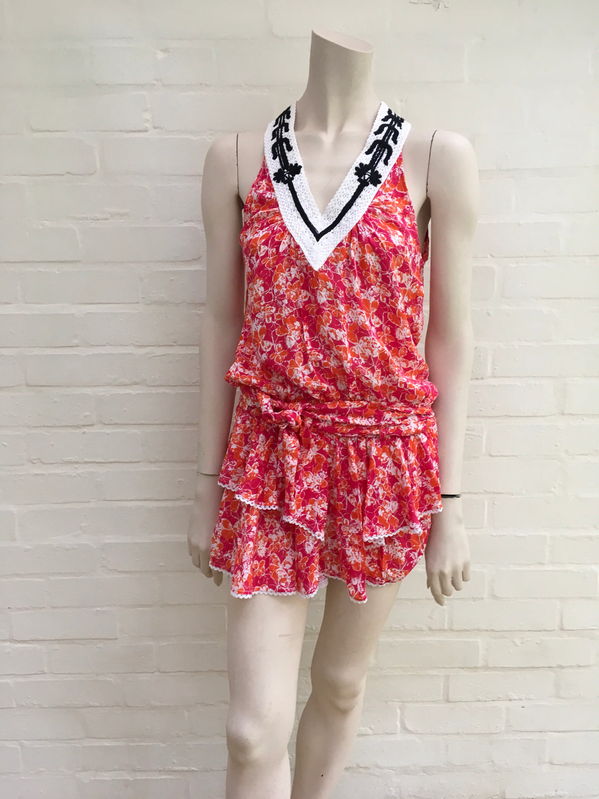 Poupette St. Barth Women's Sleeveless V-Neck Embroidered Neck Dress Ladies
