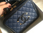 CHANEL Caviar Quilted Large CC Filigree Vanity Case Navy Black Bag Handbag ladies