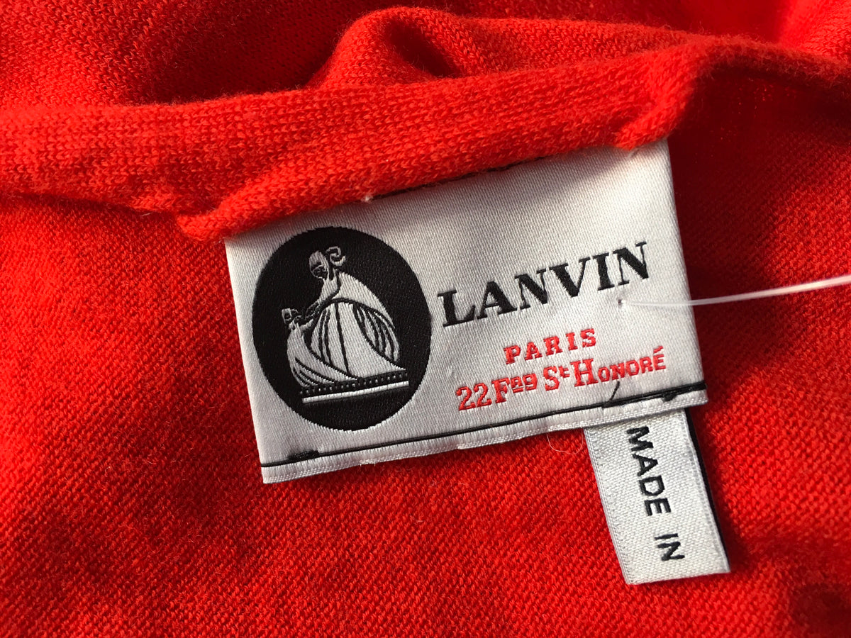 LANVIN Women's Red Draped Asymmetric Neck Wool Knit Dress Ladies