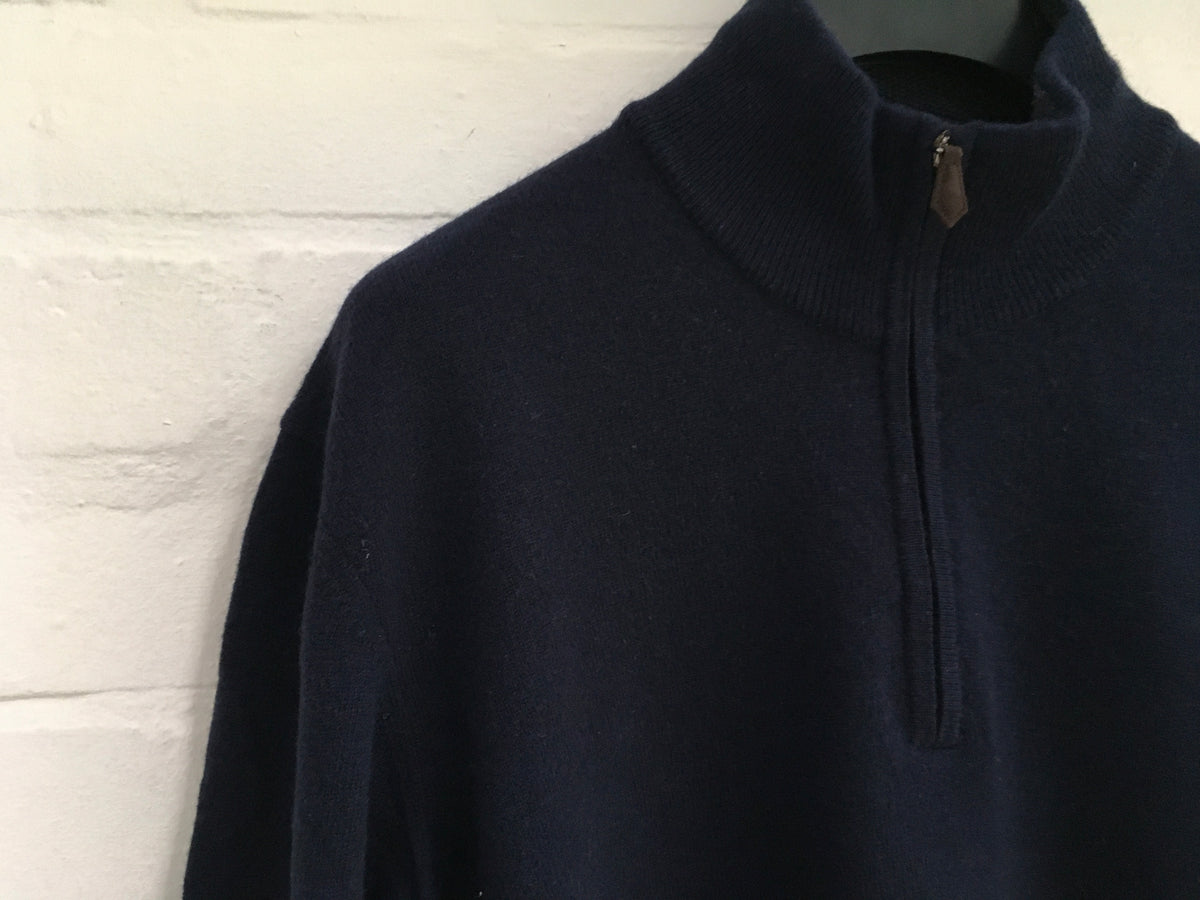 HACKETT LONDON NAVY CASHMERE WOOL KNIT HALF ZIP SWEATER JUMPER M MEDIUM Men