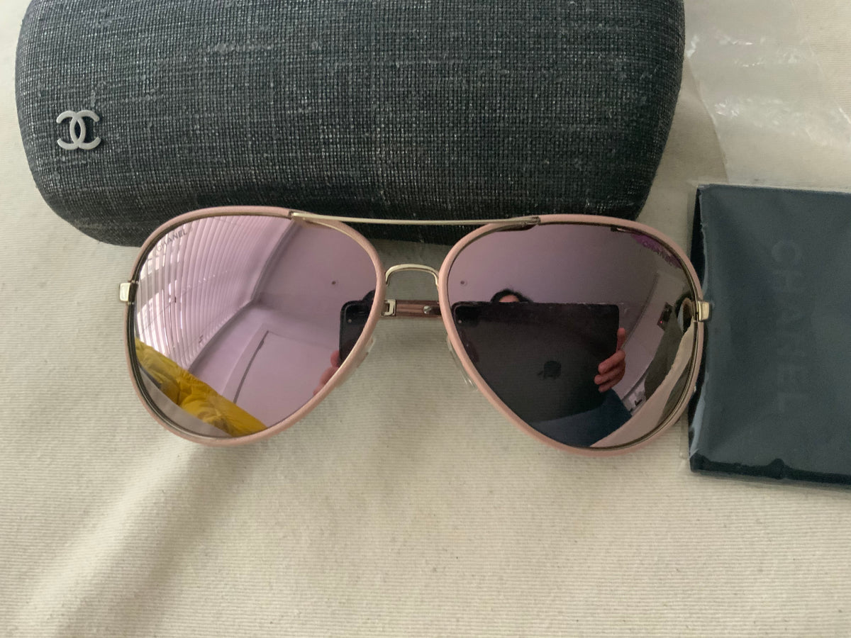 Chanel Pilot Light pink & gold frame pink mirror lenses CC Women Sunglasses ladies