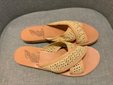 Ancient Greek Sandals Thais Woven Raffia And Leather Slides Slippers Size 40 ladies
