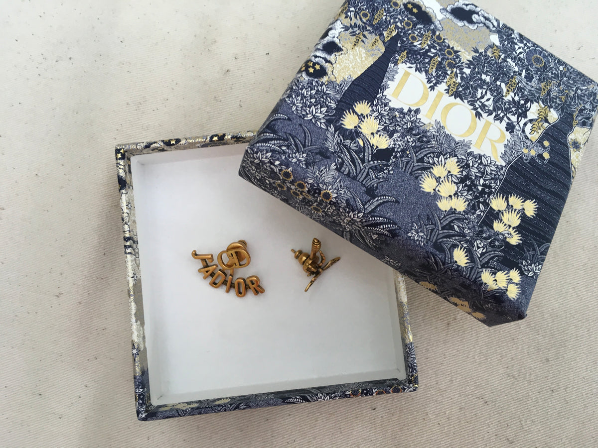 Christian Dior Limited Edition 925 SILVER "J'ADIOR" EARRINGS Bee Aged Goldtone ladies