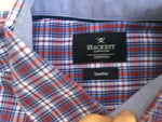 Hackett London Blue & Wine Red Melange Poplin Check Button Down Shirt Size M Men