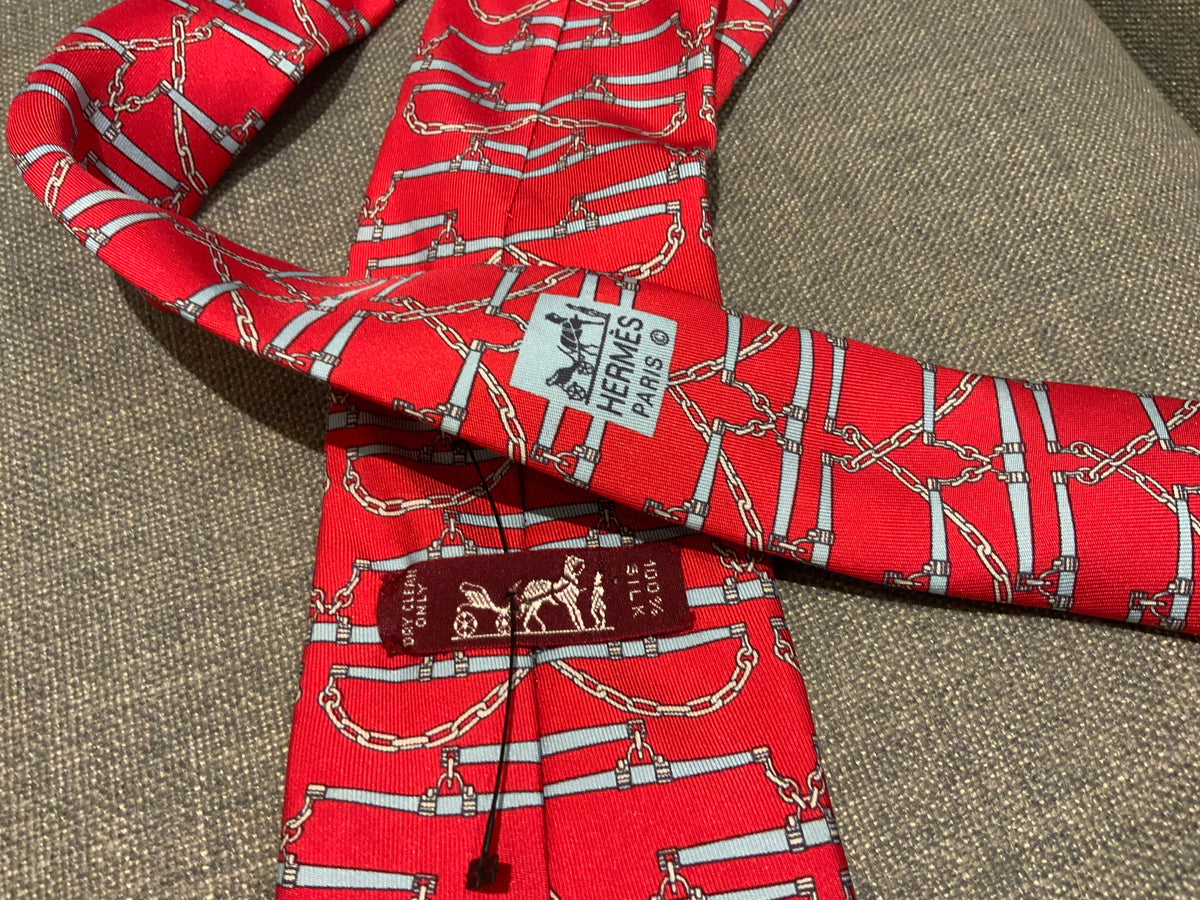 Hermès HERMES Paris Silk EQUESTRIAN HORSE HARNESS PINK SILK TIE 605 SA men