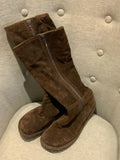 BAX Brown Suede Leather Zip High Knee Boots Size 39 US 9 UK 6 ladies
