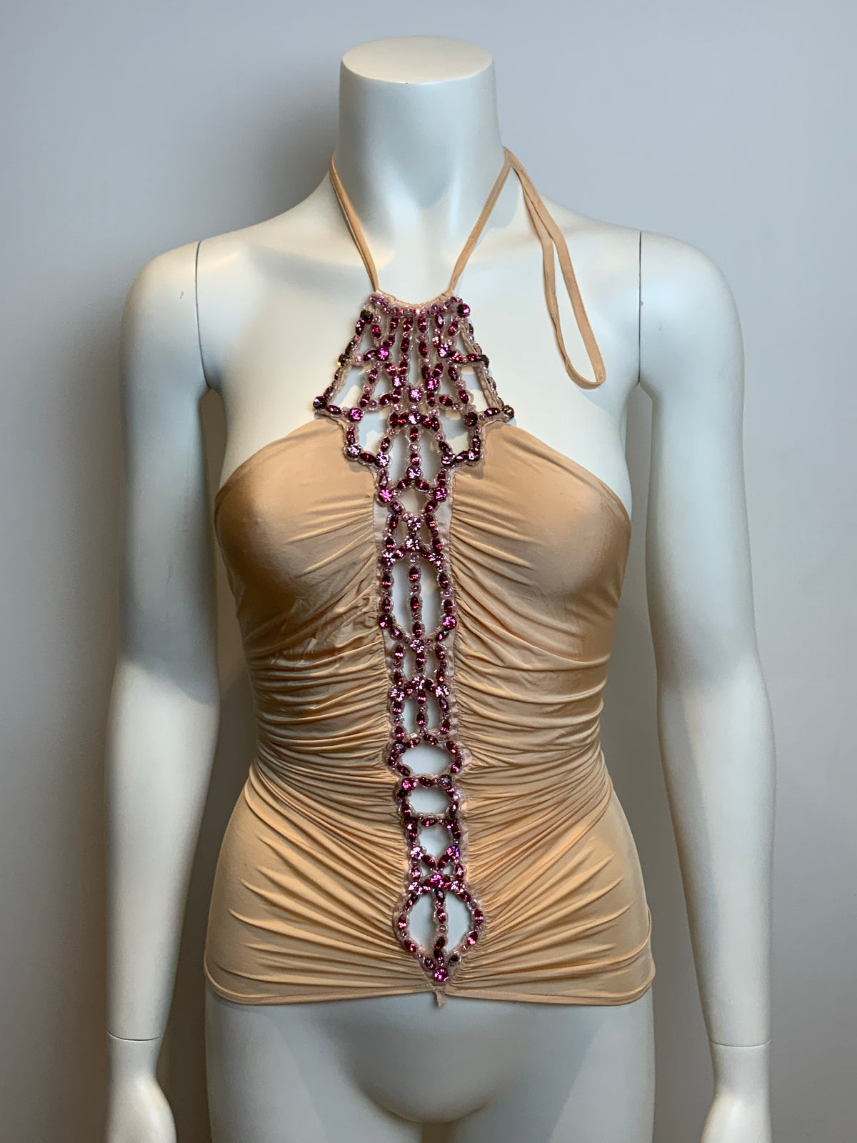 ROBERTO CAVALLI Pink Embellished Crystals top Size XS ladies