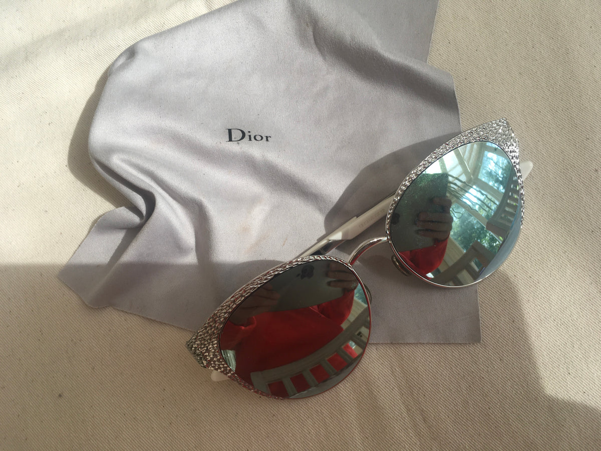 CHRISTIAN DIOR UNIQUE Palladium Cat Eye Metal Limited Edition Mirror Sunglasses ladies