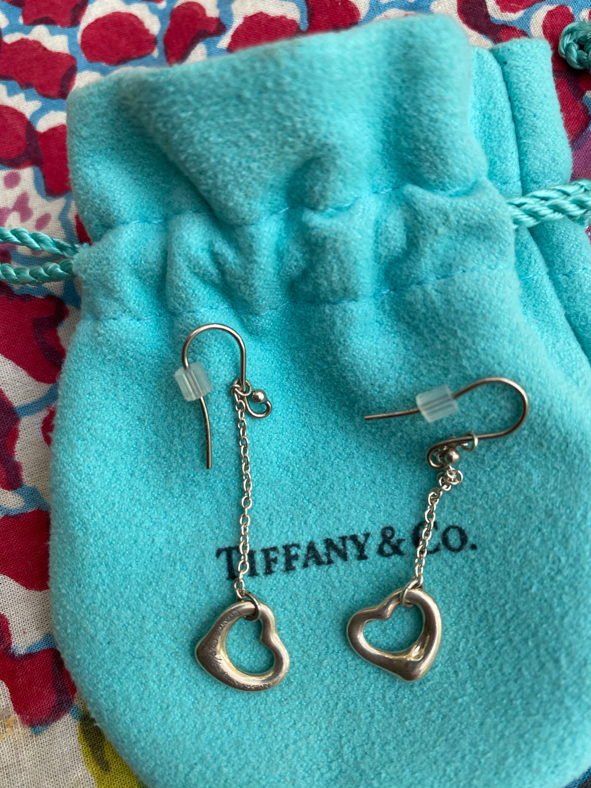 Tiffany & Co. 925 Sterling Silver Elsa Peretti Open Heart Drop Earrings Ladies