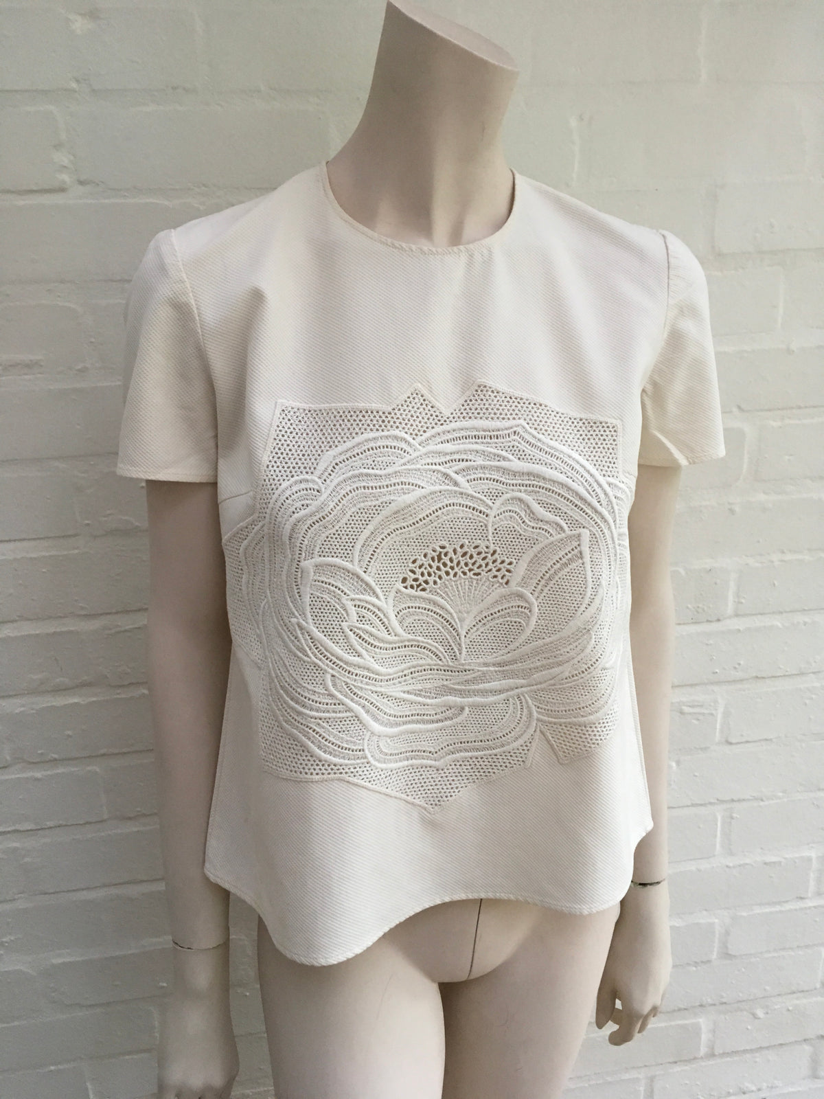 Stella McCartney Ivory Women's Natural Rose Embossed Boxy Top  Ladies