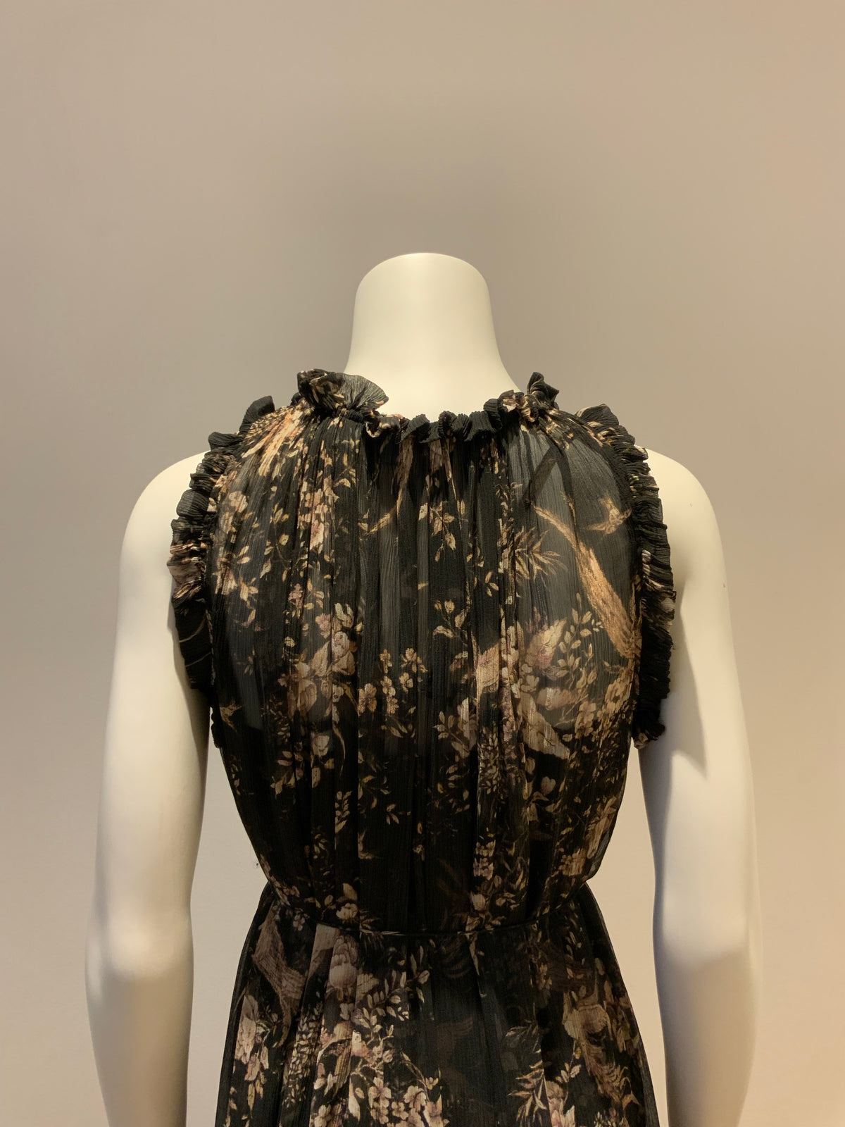ZIMMERMANN MAPLES RUFFLE NECK Silk Birds Midi Dress Size 0 XS ladies