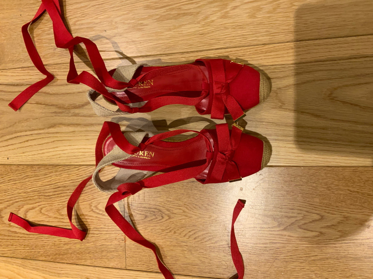 Ralph Lauren LAUREN Hollie Red Canvas Wedge Espadrilles Size 9.5 UK 6.5 39.5 ladies