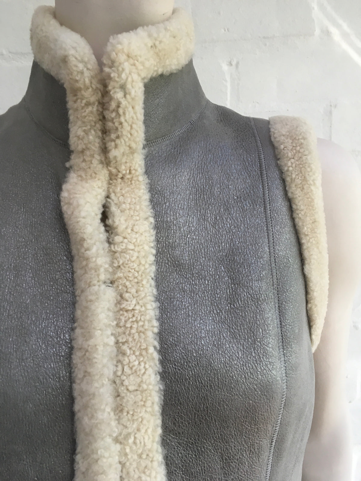 Ralph Lauren Black Label Lamb Shearling Leather Vest Gilet Ladies