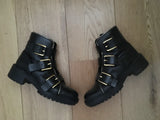 Balmain Ranger multi-strap leather ankle combat boots Size 37 ladies