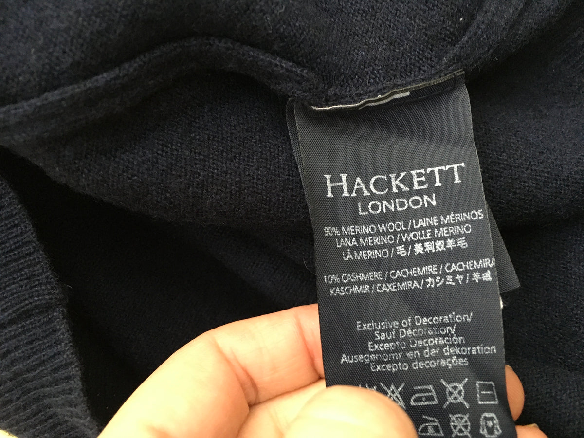 HACKETT LONDON NAVY CASHMERE WOOL KNIT HALF ZIP SWEATER JUMPER M MEDIUM Men