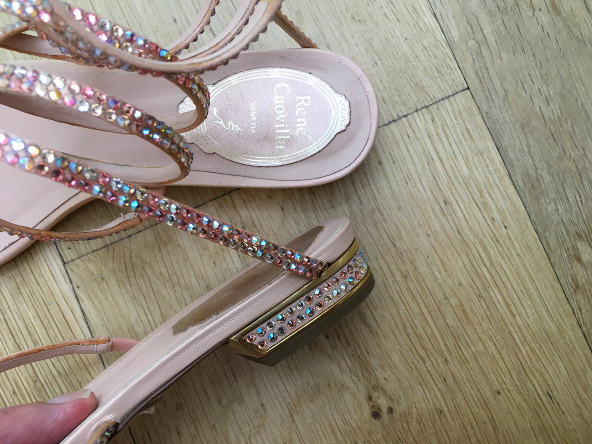 RENE CAOVILLA Swarovski JEWELED WRAP LEATHER SPIRAL SANDALS SHOES 36 UK 3 US 6 ladies