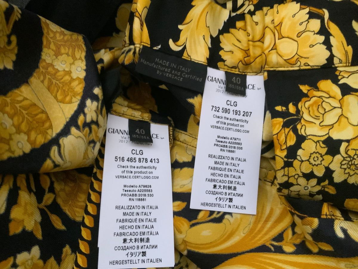 Versace Tribute Printed silk-twill Baroque-print Shirt and Pants Set Size I 40 S ladies