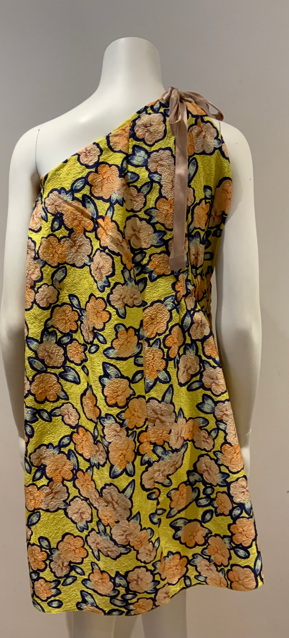 Viktor & Rolf Blue silk floral runaway one shoulder dress Size I 38 UK 6 US 2 XS ladies