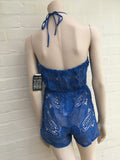 MIGUELINA Harriet crocheted blue cotton playsuit romper Size S small ladies