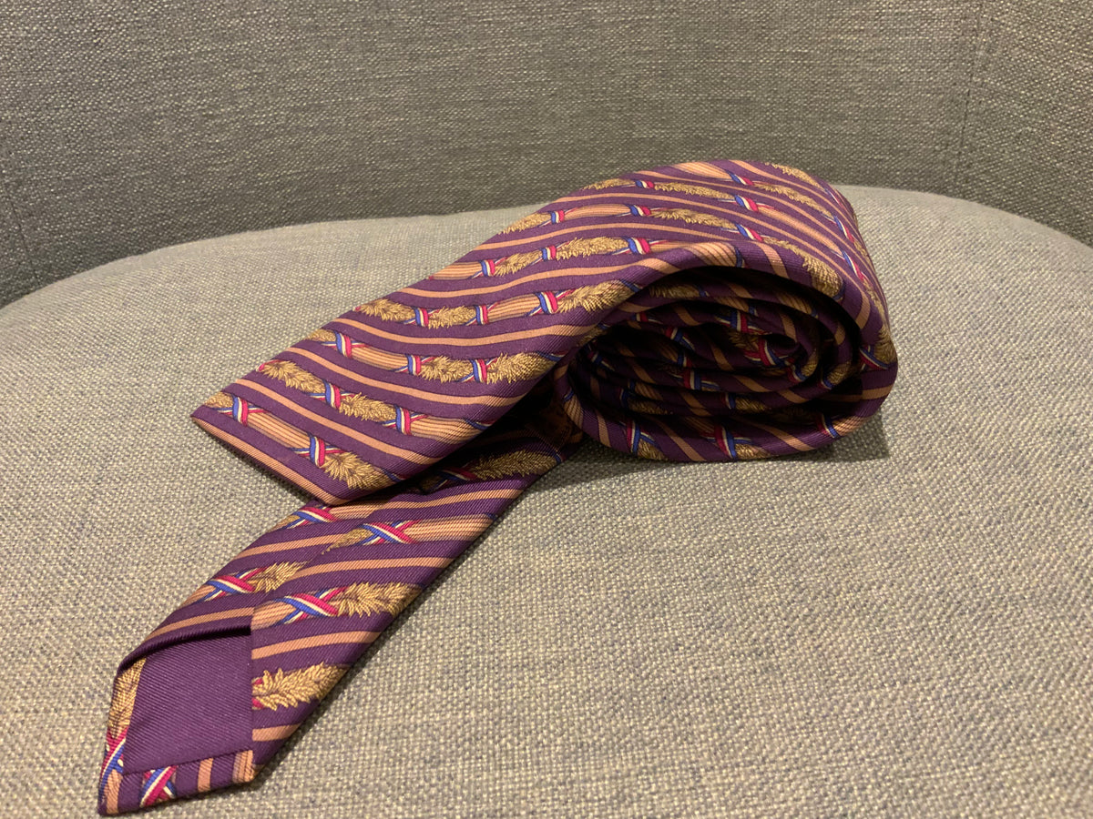 Hermès HERMES Paris Tie 7171 FA Bastille Day French Flag Olive Wheat Branches  men