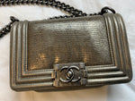 CHANEL Le Boy Metallic Lizard Iridescent Small Flap Bag Handbag in Metallic ladies