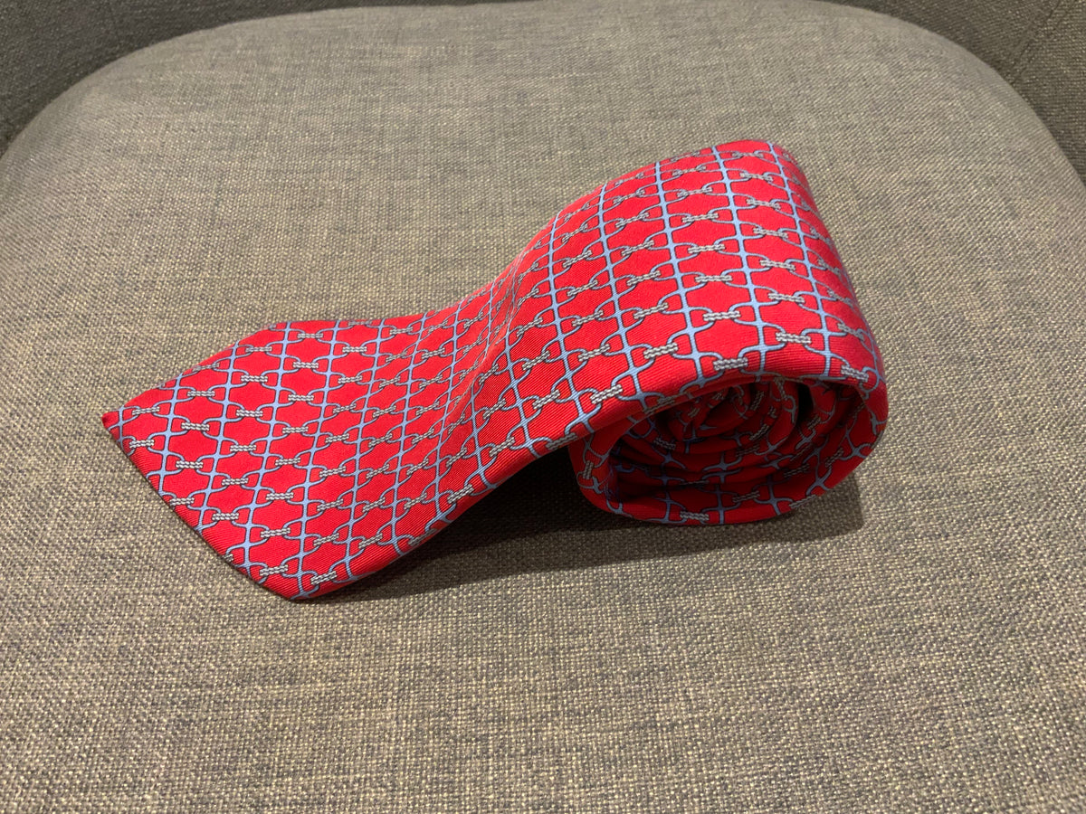 Hermès HERMES Paris 5260 SA 5-Fold Pink Grey Stirrup Rope Print Silk Neck Tie men