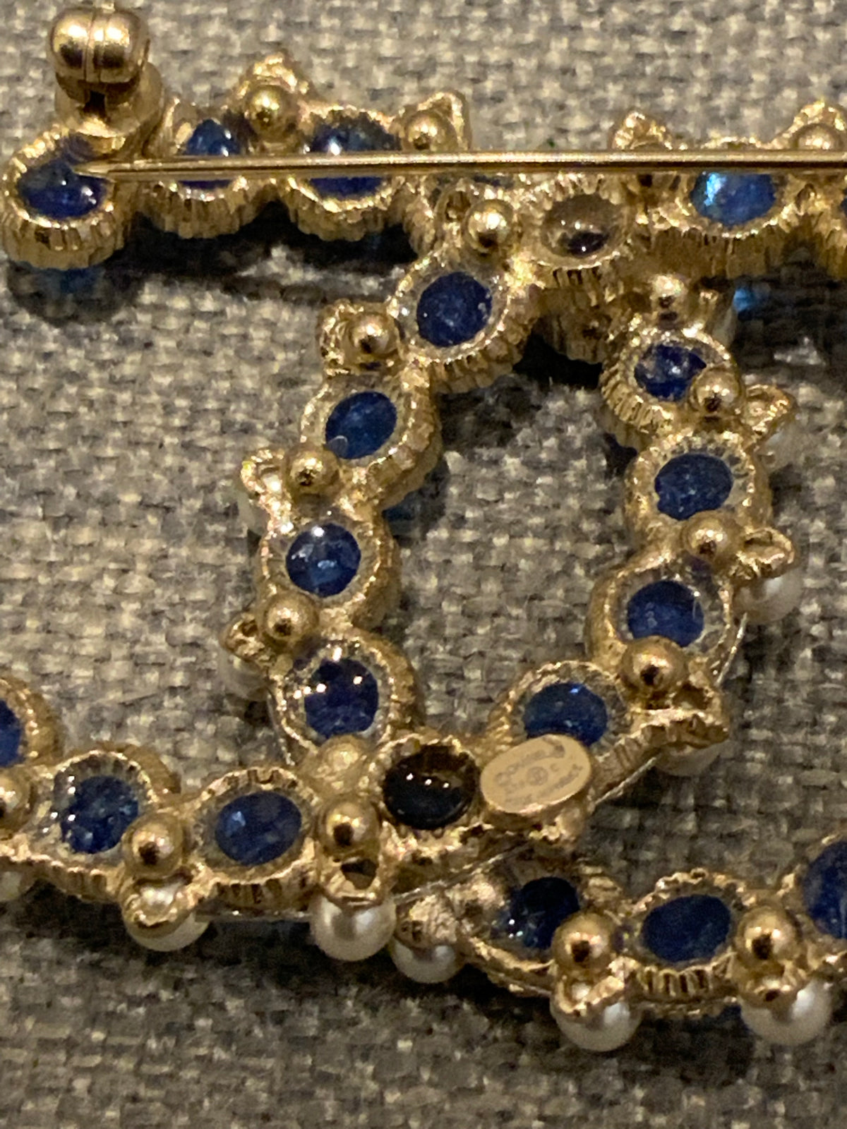 CHANEL CC Gripoix Pearl Star Brooch Gold Blue Pearls ladies