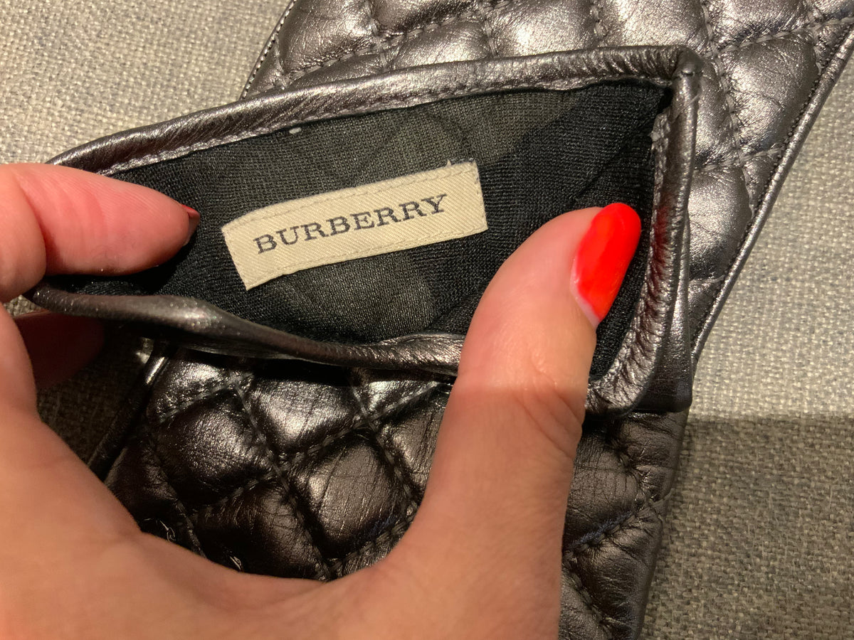Burberry Metallic Quilted Leather Short Gloves Size 7 ladies
