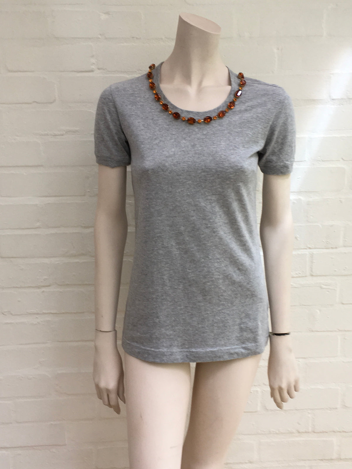Dolce & Gabbana D&G T-shirt Grey Cotton Jeweled Embellished Top  Ladies