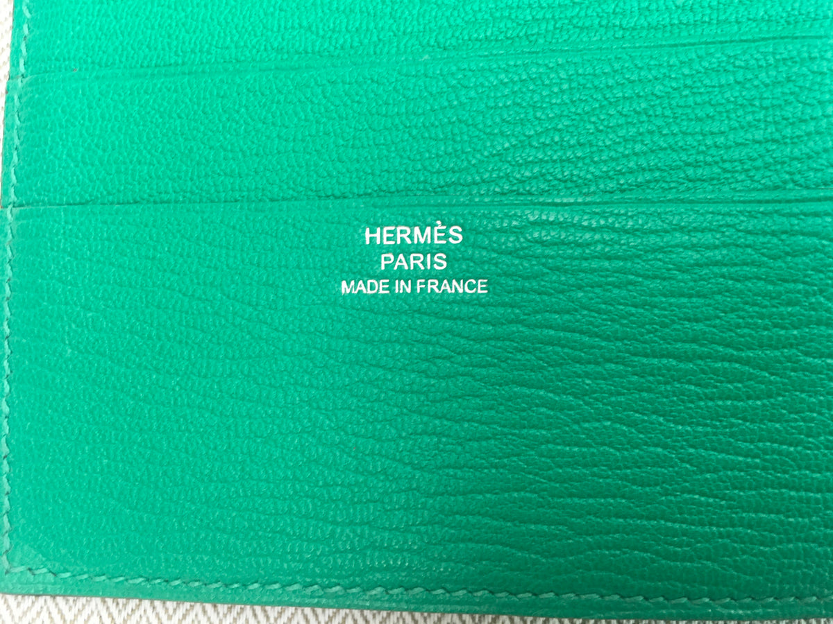 Hermès Hermes Paris Chevre Mysore Evelyne Card Wallet in Green Men