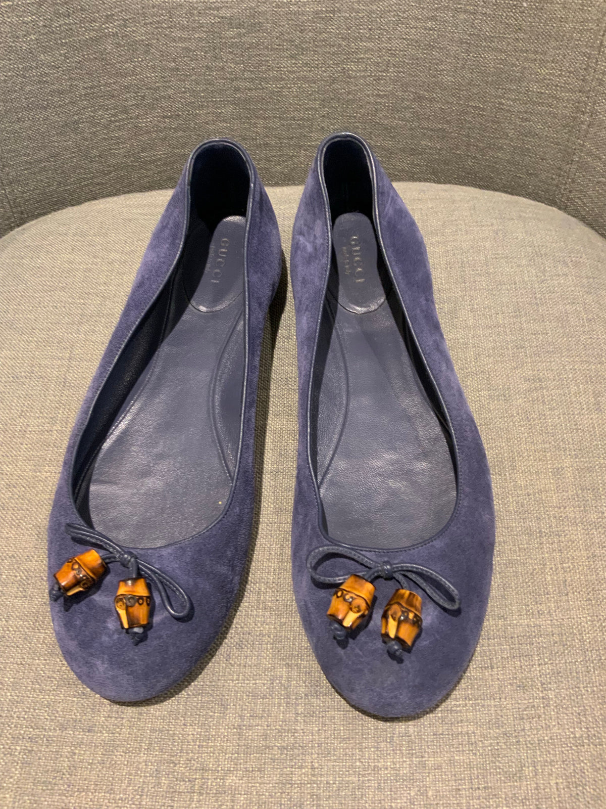 GUCCI Blue Suede Ballet Shoes Flats Bamboo Tassel Size UK 7 US 10 EU 40 ladies