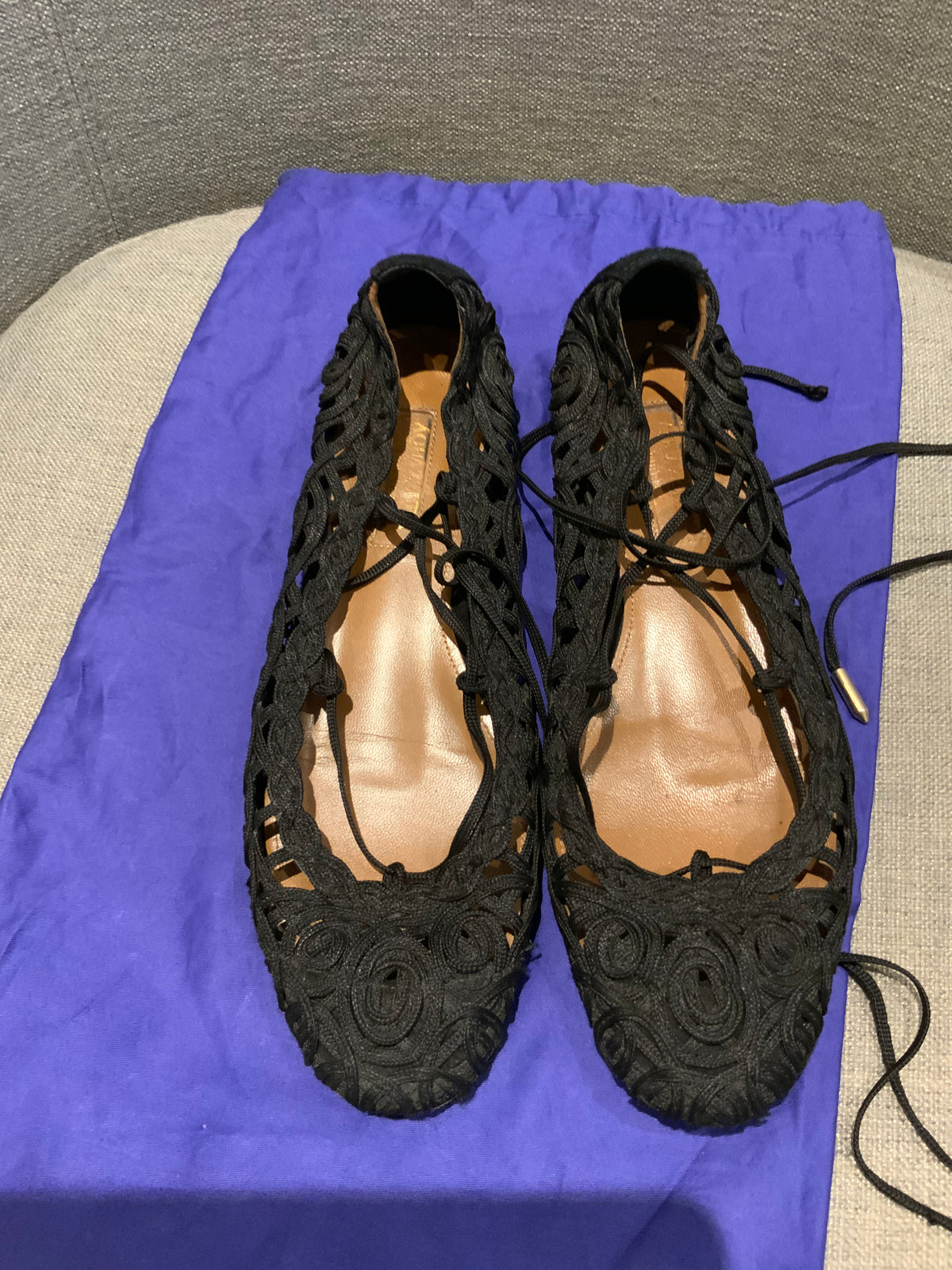 Aquazzura Crochet Ballerina Flats Sandals Size 35 US 2 UK 5 ladies