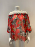 Dolce & Gabbana Red Zebra Print Silk Off Shoulder Blouse Size I 44 UK 12 US 8 ladies