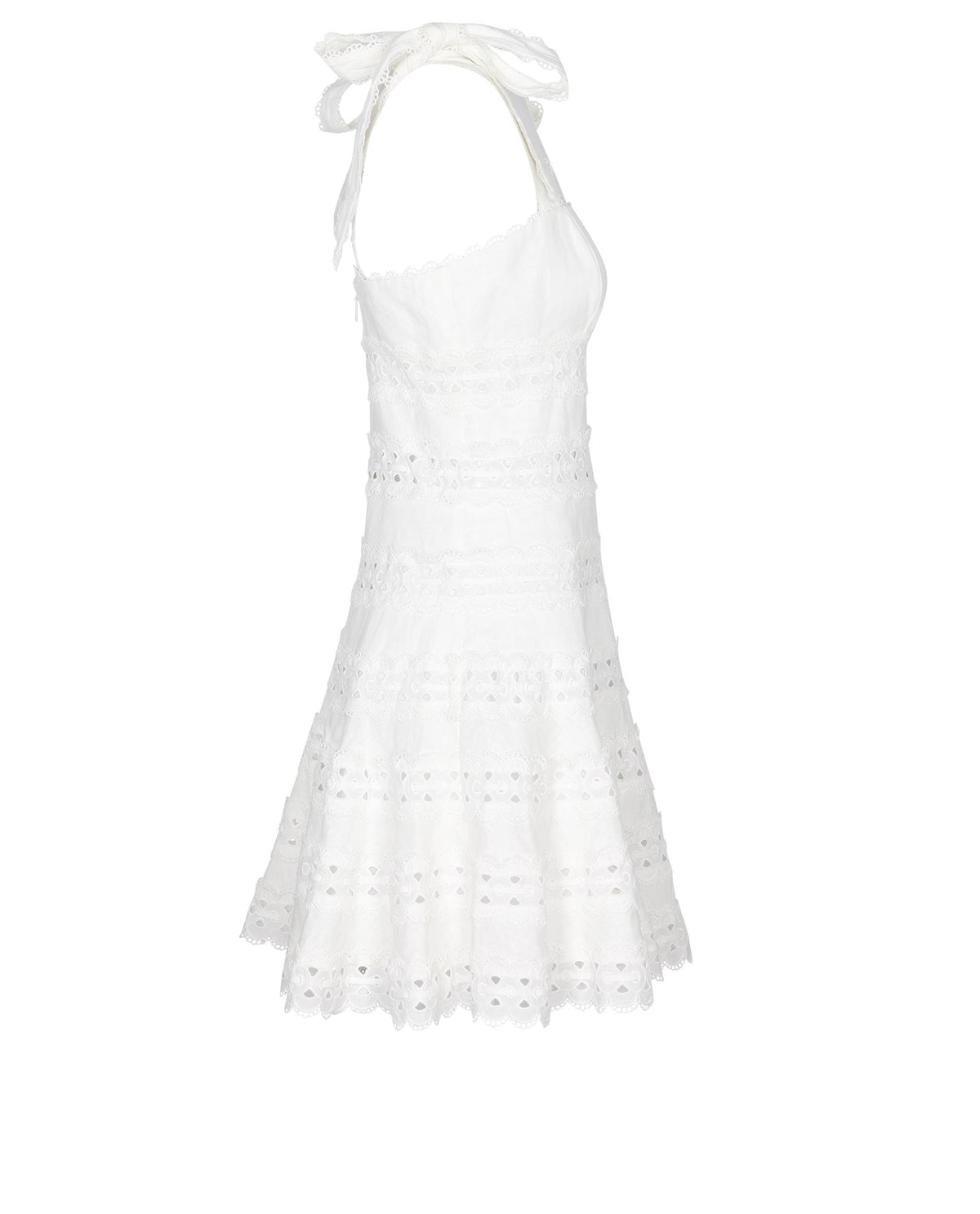 ZIMMERMANN 2021 Kirra Bow Tie Broderie Angles Linen Mini Dress Size 2 ladies