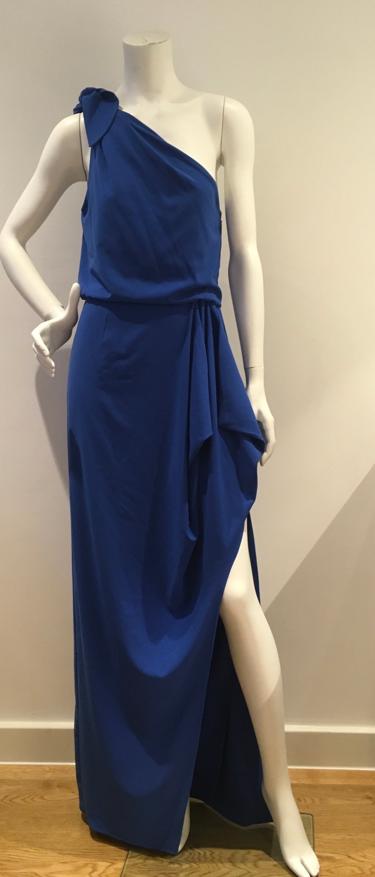 Halston Heritage POne-Shoulder Stretch Crepe Evening Gown inBlue Size UK 8 US 4 ladies