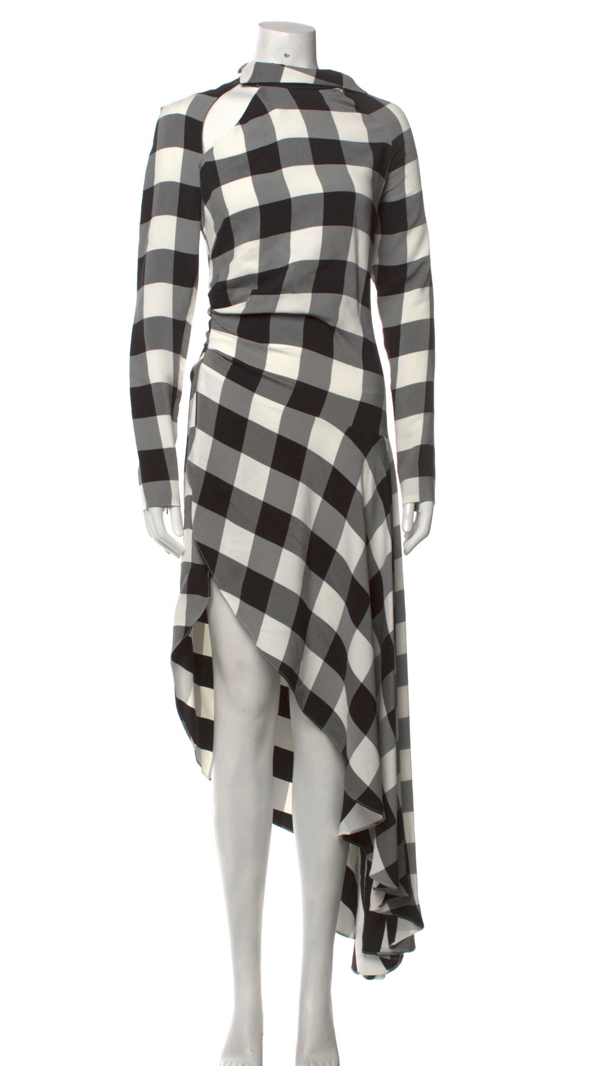 Monse Woman Asymmetric Cutout Gingham Crepe Midi Dress Black Size US 6 UK 10 ladies