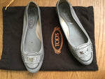 TOD'S Patent Leather Grey Flats Driving Shoes 36 1/2 UK 3.5 US 6.5 Ladies