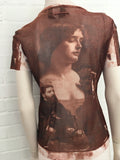 Jean Paul GAULTIER 1990's Face Printed Sheer T shirt Top  Size L Large ladies