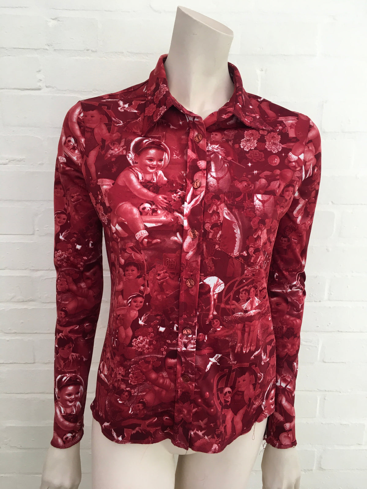 Jean Paul GAULTIER Rare 1990's Face Print Button Down Shirt Size L Large ladies