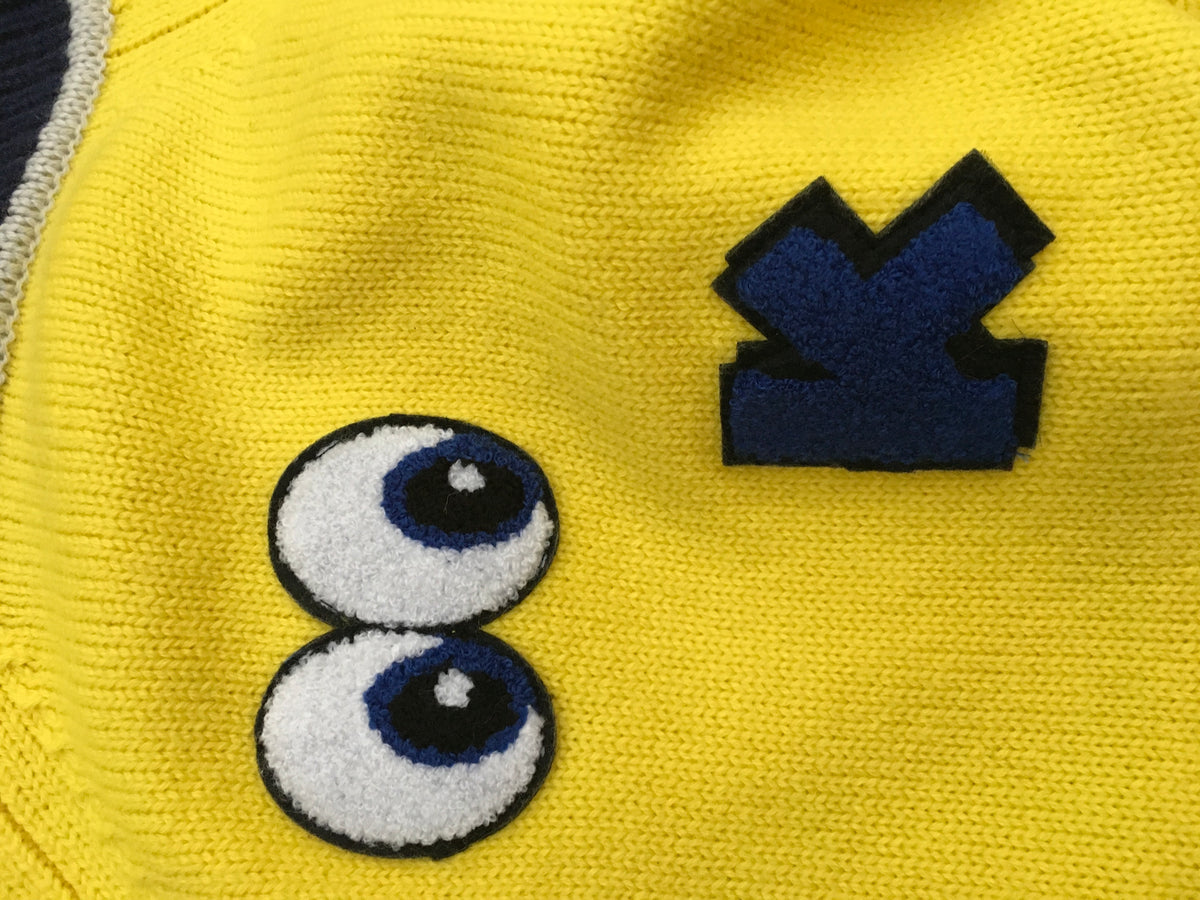 Mira Mikati Women's Look Patched Yellow Wool Sweater Jumper Size M Medium Ladies