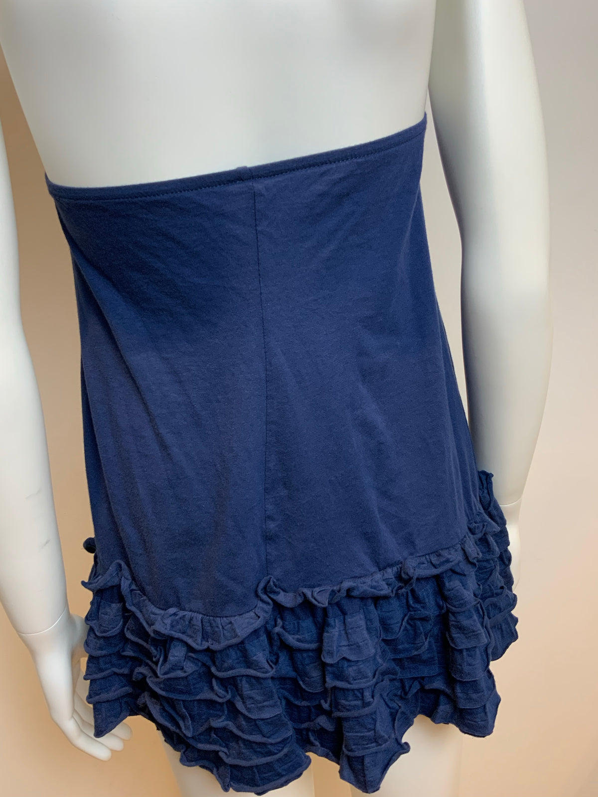 Ralph Lauren Navy Blue Cotton Halter Top Ruffles Hem Dress Cover Up Size S Small ladies