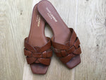 SAINT LAURENT Leather Square-Toe Sandals Slippers Shoes Size 35.5 ladies