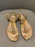 SERGIO ROSSI Gold Leather Crystals Embellished Thong Sandals SIZE 36 UK 3 US 6 ladies