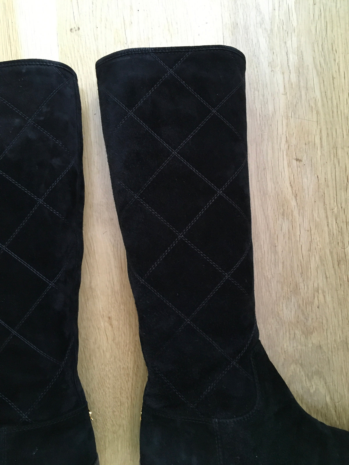 CHANEL Suede Black Leather Knee High Boots Size 37 1/2 UK 4.5 US 7.5 ladies